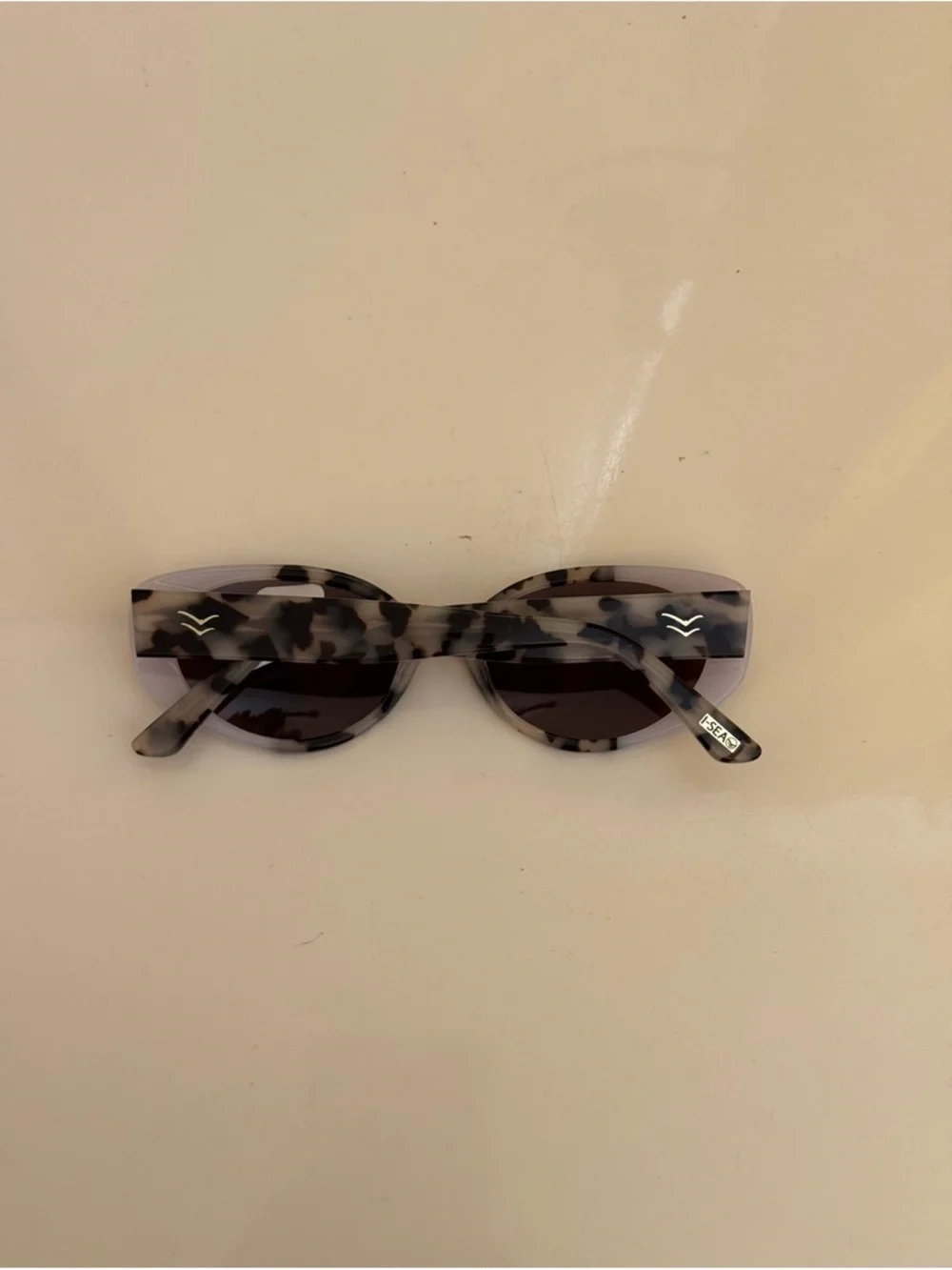 Anthropologie Tortoiseshell and White Oval Sunglasses - Brown Lenses